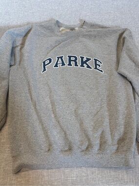 Gray Crewneck Sweatshirt with Navy Lettering- medium